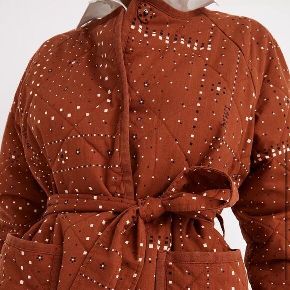 Madewell Quilted Cotton Printed Jacket With Waist Tie Belt Size Small - Picture 5 of 11